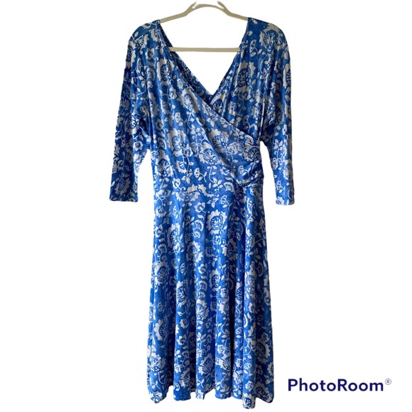 NWT Floral Wrap Jersey Knit Midi Dress Sky Blue Stretch Size S - Picture 7 of 7